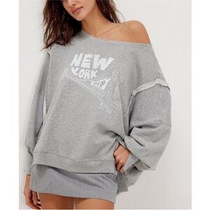 FREE PEOPLE New York City Graphic Camden Heather Gray NWT Xsmall oversized